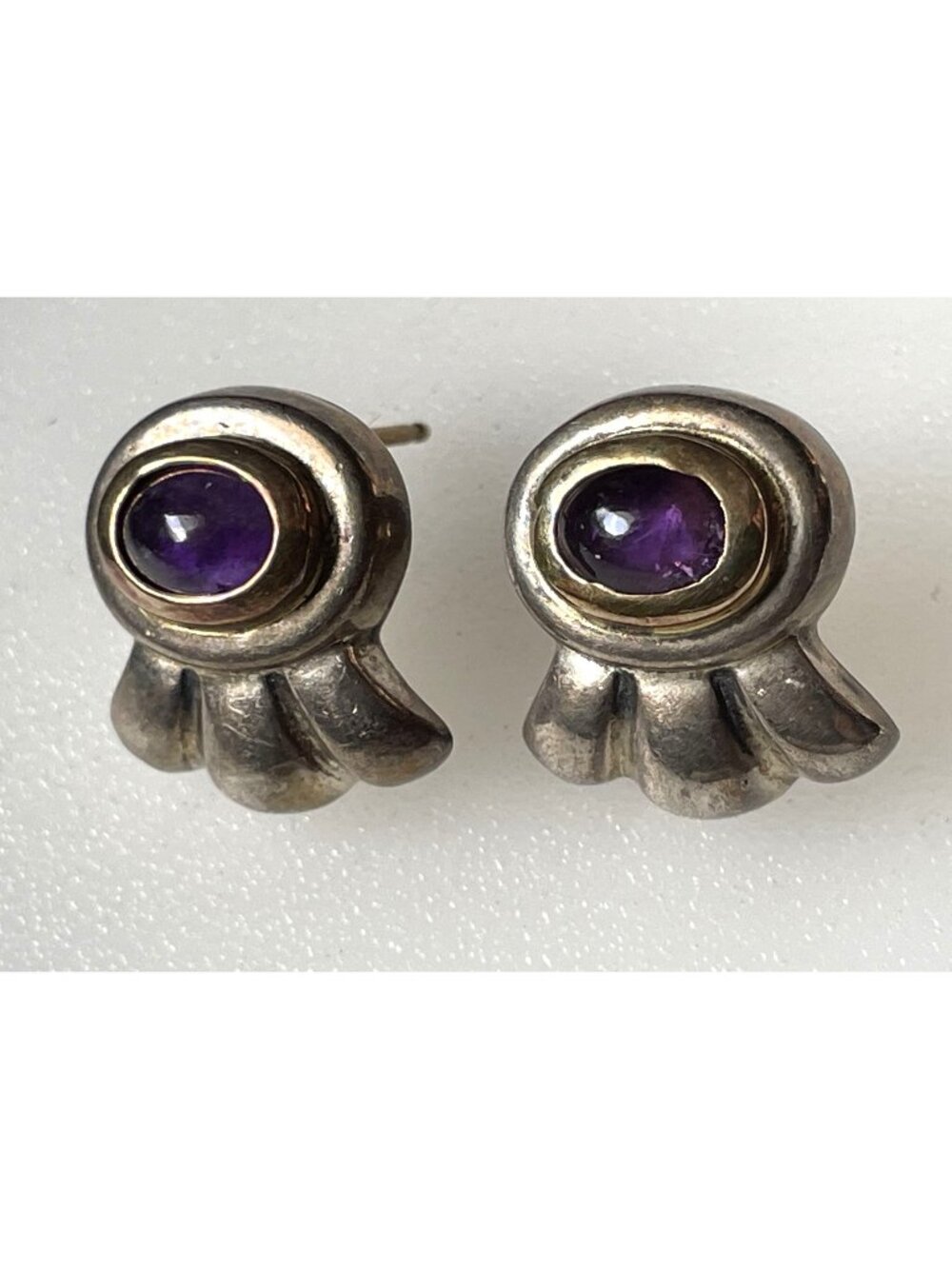 Signed Bayanihan 8.05g Sterling Silver 18k Gold Amethyst Modernist Post Earrings